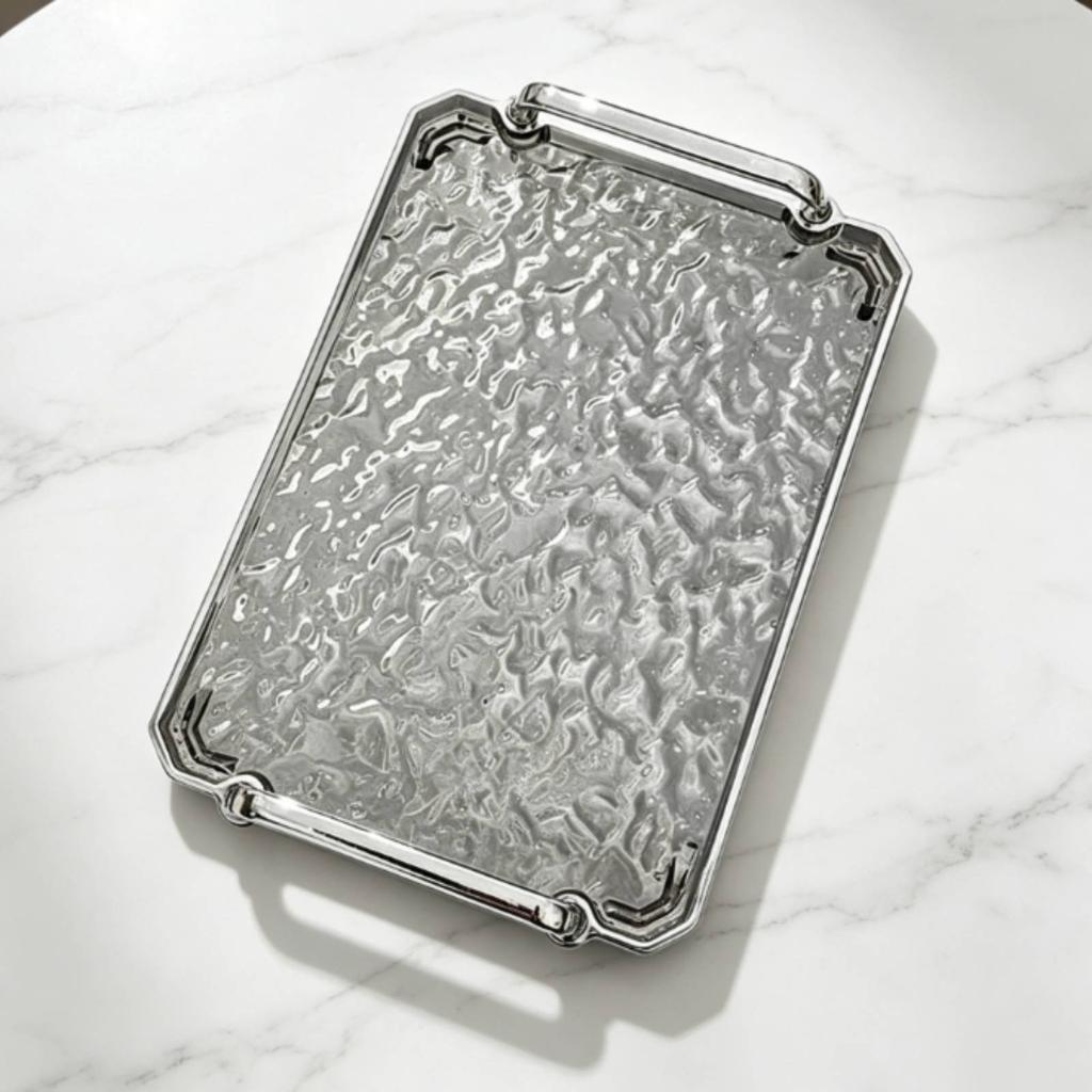 Water Wave Tray with Handles Versatile Rectangular Vanity Tray Clear Decorative Platter Bright Luxury Design for Living Room