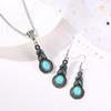 Set Of Turquoise Pendant Necklace And Earrings For Women, Fashionable Retro Bohemian Style Jewelry Gift