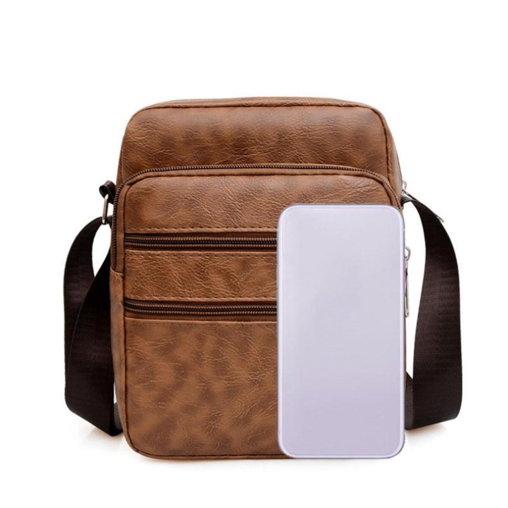 Men Shoulder Bag Waterproof Large Capacity Messenger Bag Adjustable Strap Outdoor Travel PU Leather Casual Simple All-Match Bags