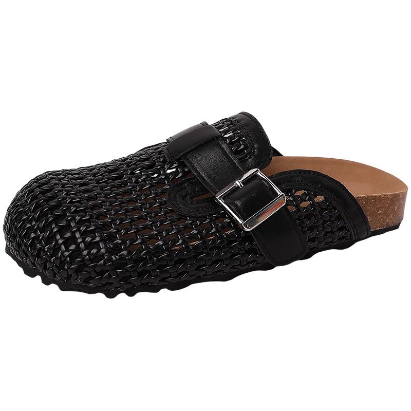 Fashion Hollow Woven Breathable Bag Head Half Slippers Ladies Summer Retro Internet Celebrity Lazy Casual Cool Slippers Boken Shoes