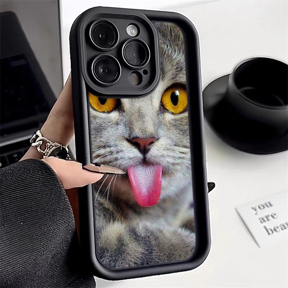 LZ3 Black Cat Green Eyes Silicone Phone Case for iPhone 11 13 14 15 16 Pro Max 7 8 16 Plus 12 mini XS Max XR Shockproof Back Cover