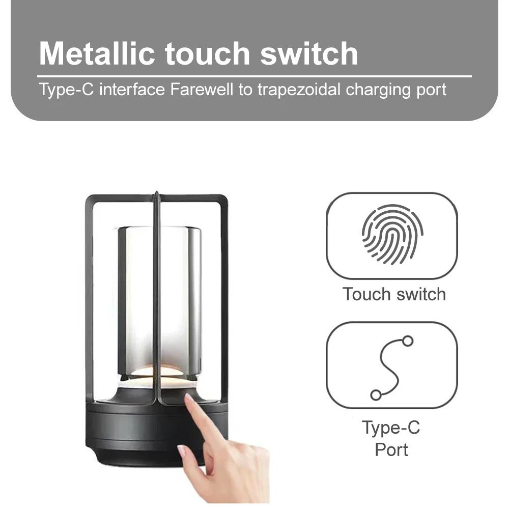 LED Table Lamp Aluminum Crystal Restaurant Bar Desk Lamp Dimming Atmosphere 5200mAh USB Charging Touch Switch Bedroom Decoration