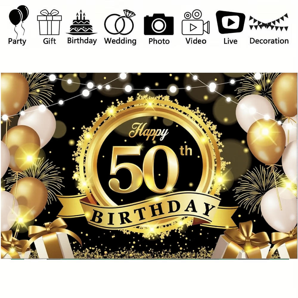 18th/50th/65th Happy Birthday Backdrop Background Banner For Man Woman Napkin Balloon Door Curtain 50 Years Anniversary