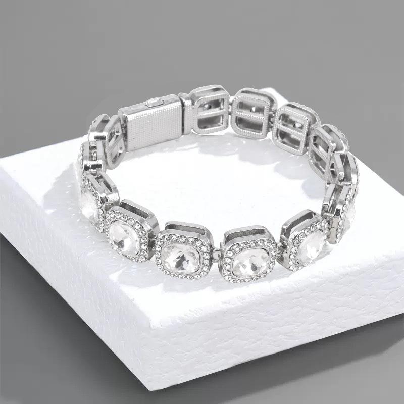 Shiny Round Rhinestone Hip Hop Tennis Chain Bracelet Necklace Set for Women Men Jewelry Gift