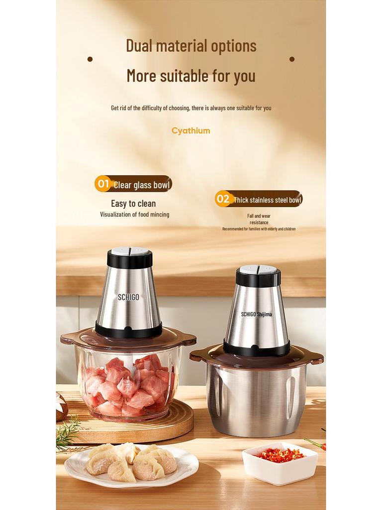 Electric Stainless Steel Meat Grinder for Minced Meat, Vegetables, Garlic, and Chili - Compact Kitchen Appliance