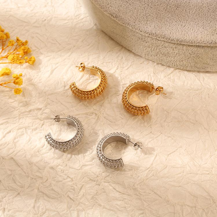 Stainless Steel Fashion Personality C-Shaped Minimal Earrings Titanium Steel 18k Gold Earrings Ear Needles Women