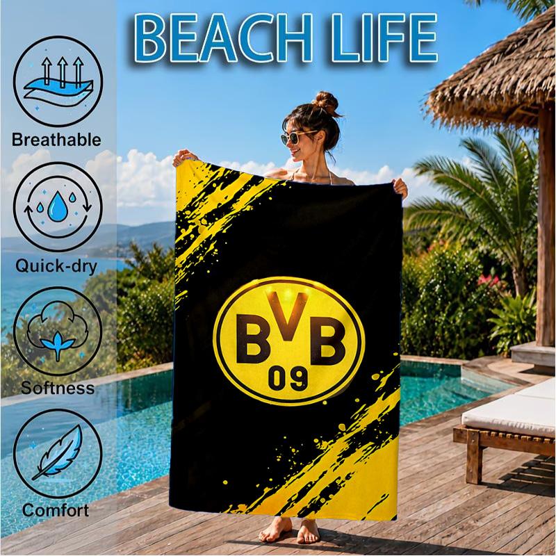 Plážová osuška z mikrovlákna s potiskem designu fotbalového míče BVB, měkká a savá, rychleschnoucí, ideální pro letní cestování, nezbytnost na pláž, k bazénu
