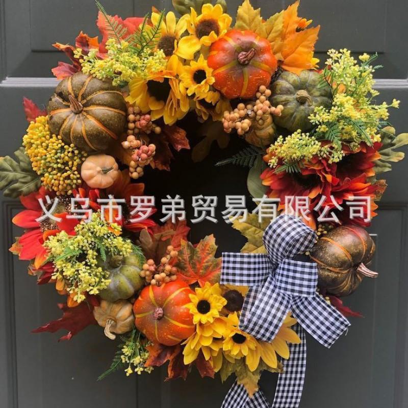 Harvest Wreath With Pumpkins Berries Vine Circle Halloween Thanksgiving Door Decor