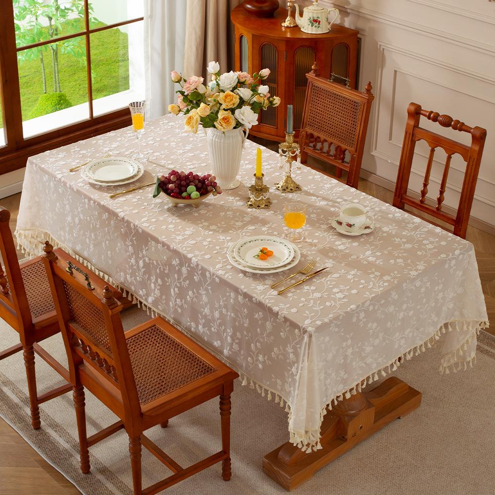 Yingchuang French Lace Tablecloth Relief Pattern Decoration Tv Cabinet Cover Cloth Restaurant B & B Hotel Fringed Table
