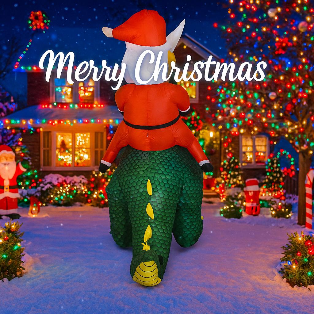 5.91FT Giant Inflatable Santa Dragon Toy Home Decor Ornaments Christmas Decorations Outdoor Xmas Supplies Festive Holiday Gift