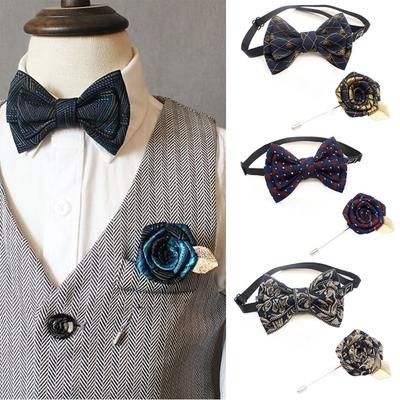 Fashion Bowtie and Boutonniere Set for Boys School Kids Event Neck Tie and Corsage for Parties and Performances