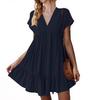 Women's Fashion Casual Slim Covered Sleeve V-Neck Pleated Ruffle Dresses