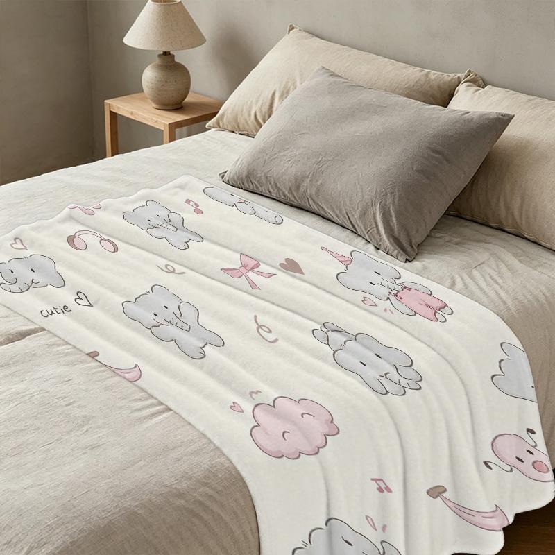 Soft Flannel Fleece Blanket Cartoon Elephant Design, Machine Washable, Warm Cozy Throw for Home, Couch, Office Naps, Christmas & Halloween