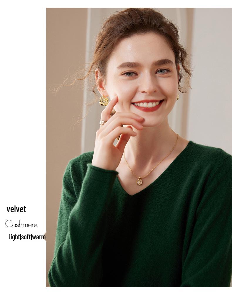 Seamless Pure Cashmere V-Neck Sweater for Women - Versatile, Loose Knit Pullover, Perfect for Autumn and Winter