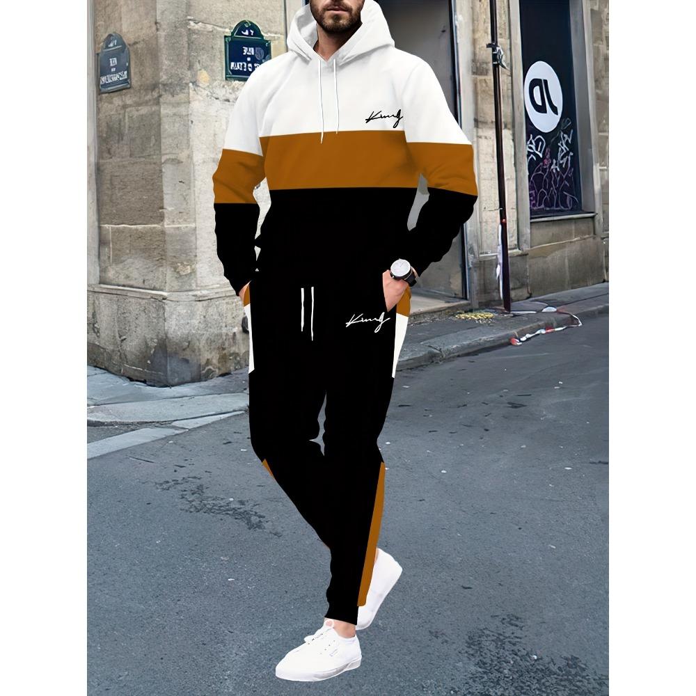 Ensemble Hoodie et Pantalon de Jogging Simple à Rayures Imprimé 3D pour Homme Sweatshirts Pantalons de Jogging Ensemble Décontracté Deux Pièces