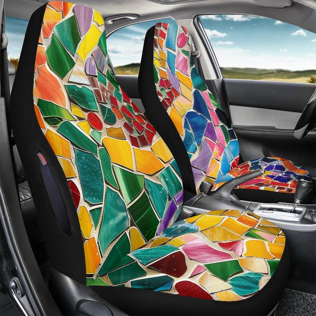 Waterproof Car Seat Covers Full Set Abstract Digital Print Airbag Compatible Front Rear Seat Cushions Non-Slip Protectors for Daily Use