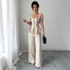 Elegant and Refined Style Halter Top, Solid-color Long Pants Set for Women's Summer