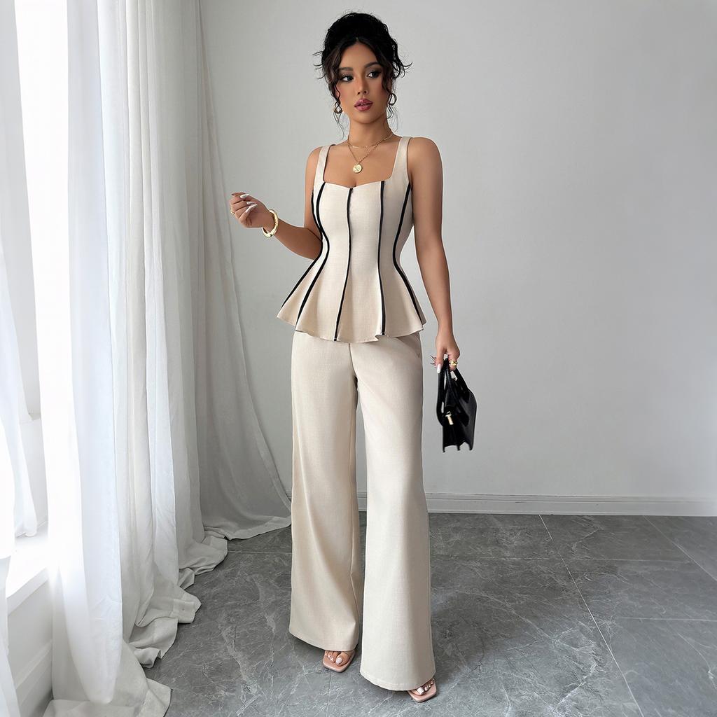 Elegant and Refined Style Halter Top, Solid-color Long Pants Set for Women's Summer