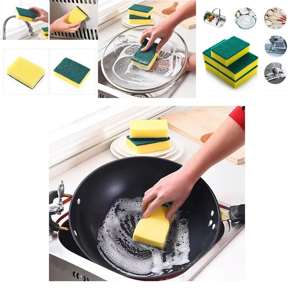Langlebiges 8-teiliges Küchenschrubber-Set mit gelben und grünen Schwamm-Pads
