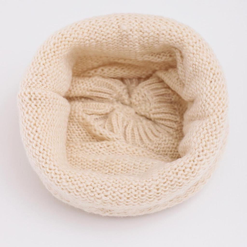 Handmade Double-Layer Crochet Wool Beanie with Roll-Up Brim for Women