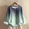 Women's Casual Long-sleeved Round Neck Gradient Cotton And Linen Top
