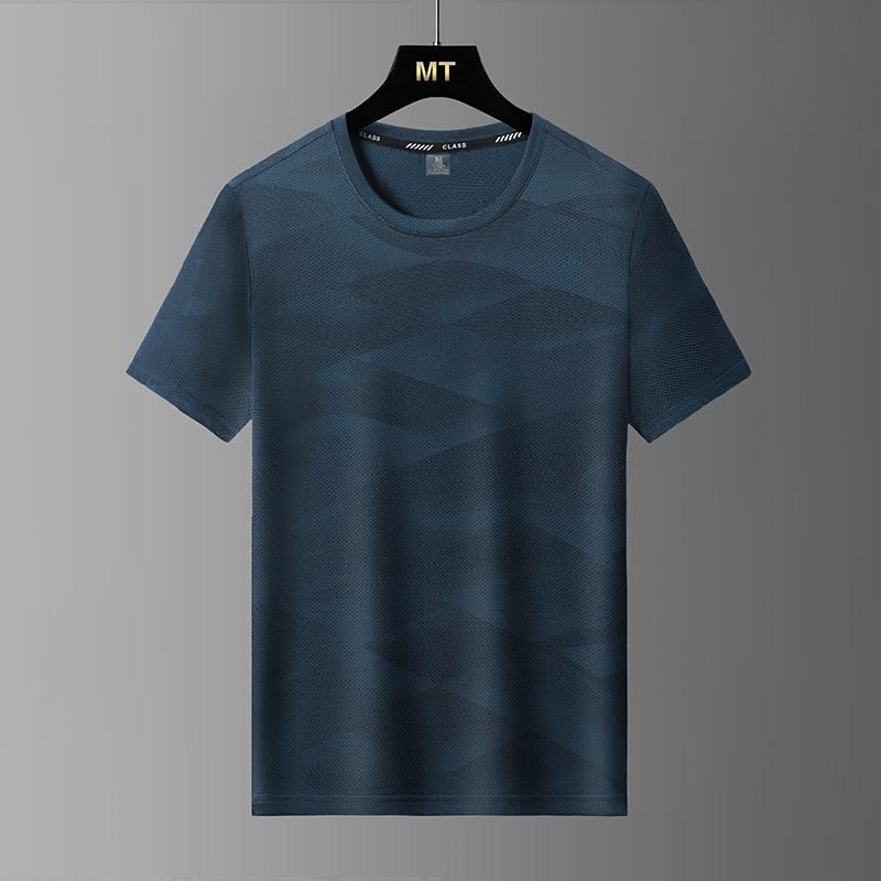 Half-sleeved Men's Fashionable Round Neck Ice Silk T-shirt Sports Casual Tops Men's Light And Breathable Fitness Large Size Short-sleeved