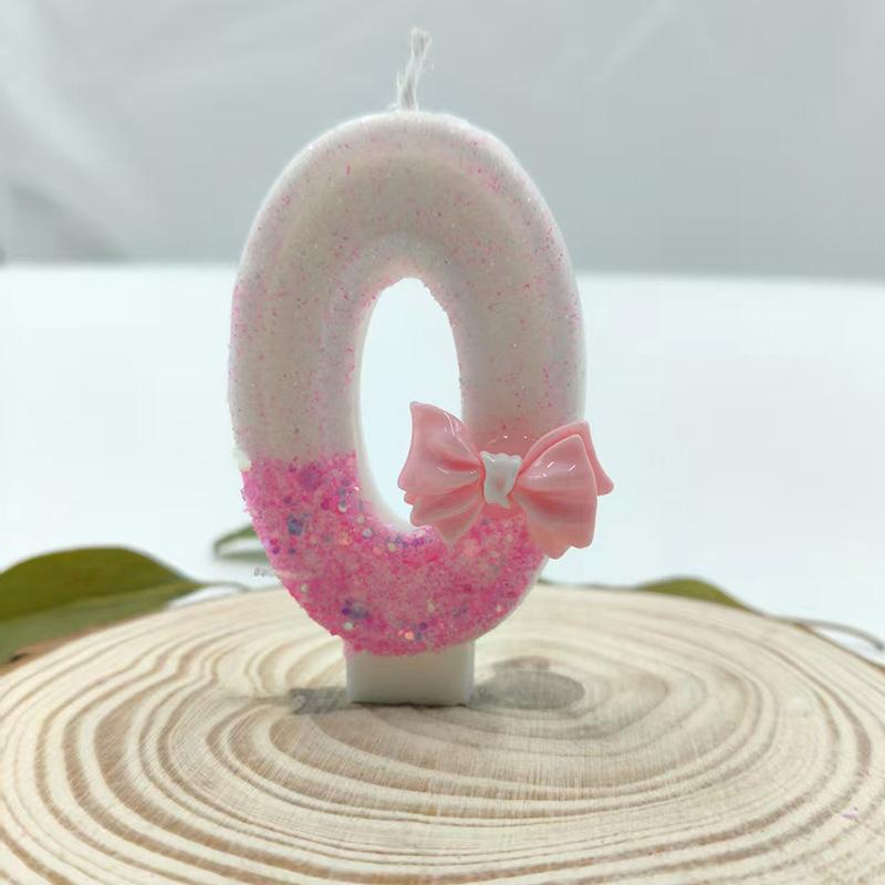 

Креативный цифровой розовый белый бант цифровая свеча украшение для торта на день рождения украшение для вечеринки по случаю дня рождения предметы первой необходимости Number 0