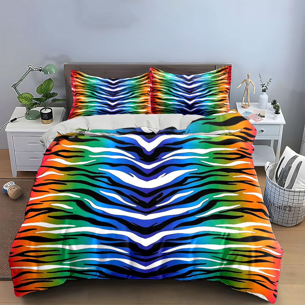 Rainbow Zebra Print Bedding Set Bedding Duvet Cover Set Duvet Cover Pillowcases  (1 * Duvet Cover 2 * Pillowcases, Without Duvet Insert)