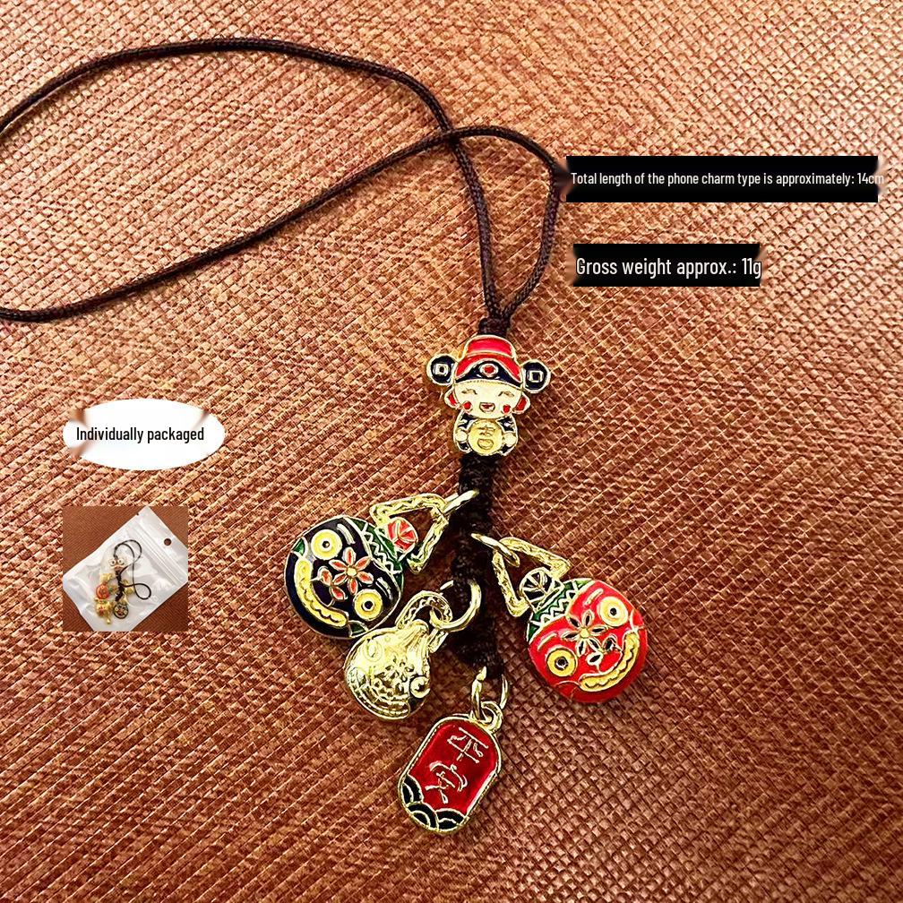 Gold Sand God of Wealth Family Keychain Pendant: Fortune & Gold-Devouring Beast Design