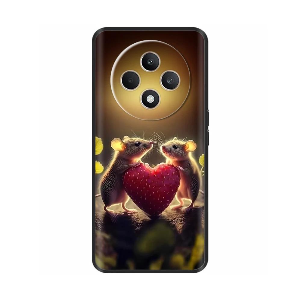 Für Oppo Reno12 F Hülle CPH2687 Cover Niedliches Liebesherz Weiche Schwarze Silikon Schutzhüllen für Reno 12F Reno12F 5G 2024 Fundas