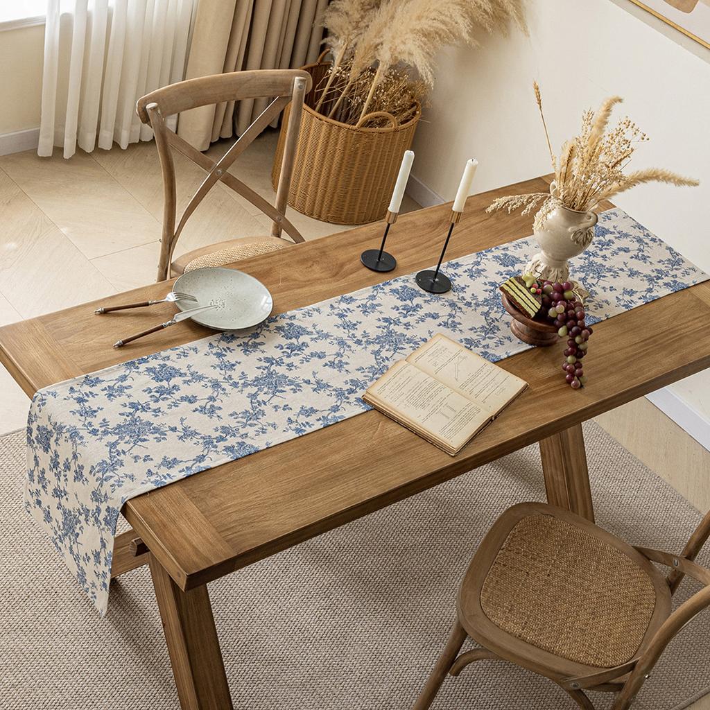 Retro Table Runner Blue Floral Kitchen Rectangle Table Runner Kitchen Table Decoration Indoor Outdoor Home Party Supplies