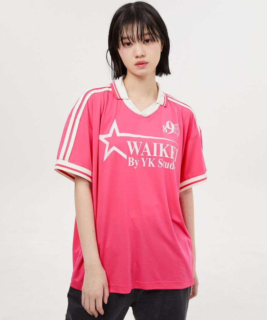 WAIKEI Star Logo Collar Jersey Short Sleeve T-Shirt Pink