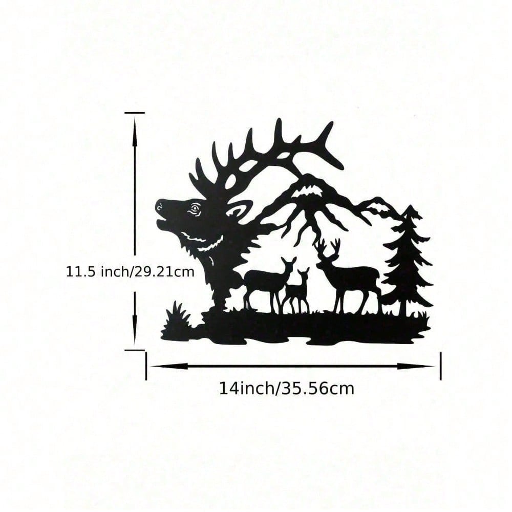 Metal Elk Bear Moose Mountain Forest Silhouette Metal Wall Art Rustic Cabin Outdoor Decor Set
