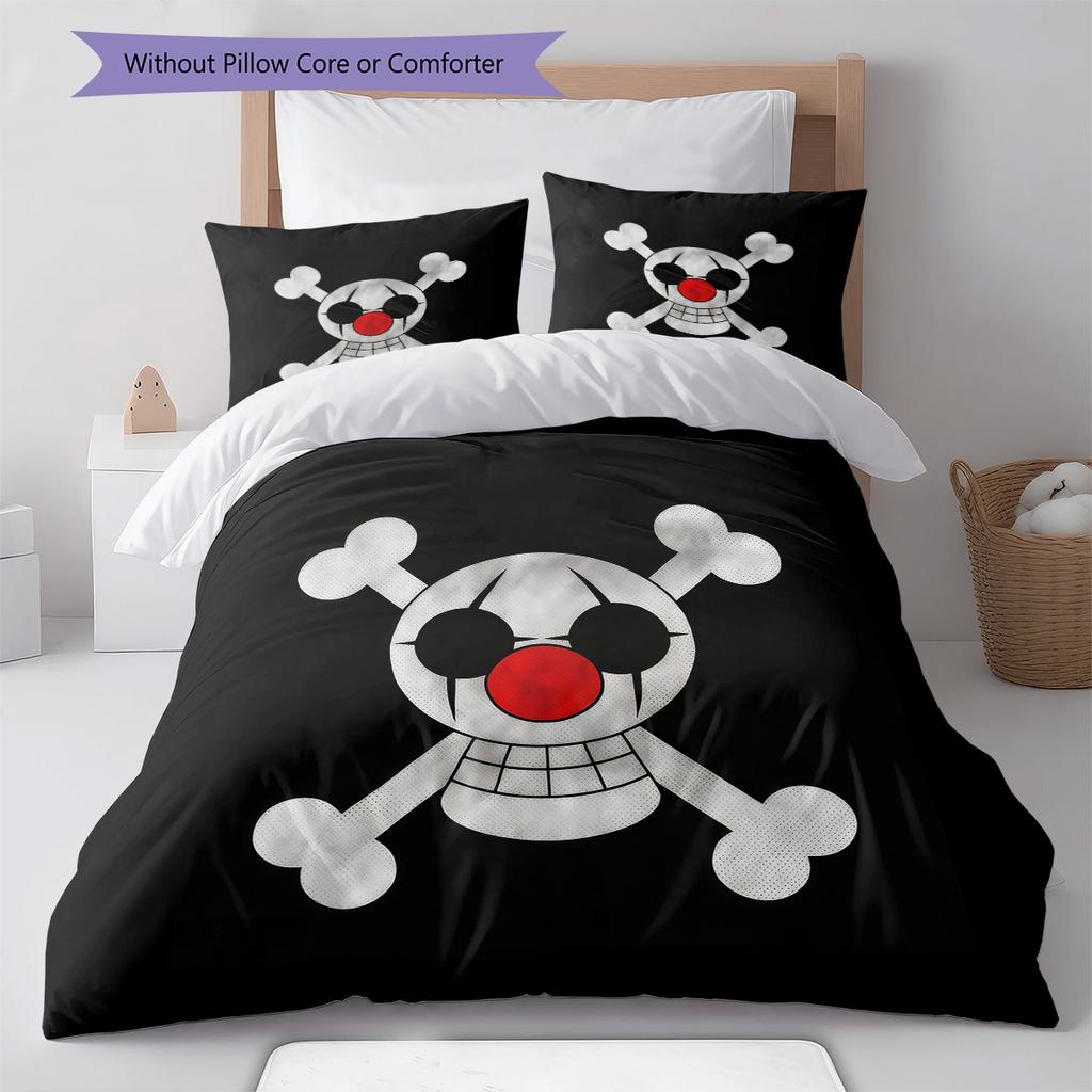 One Piece Logo Pattern Bedding Quilt Set Quilt Cover Pillowcase Home Birthday Gift(1 * Duvet Cover + 2 * Pillowcase, Without Core)