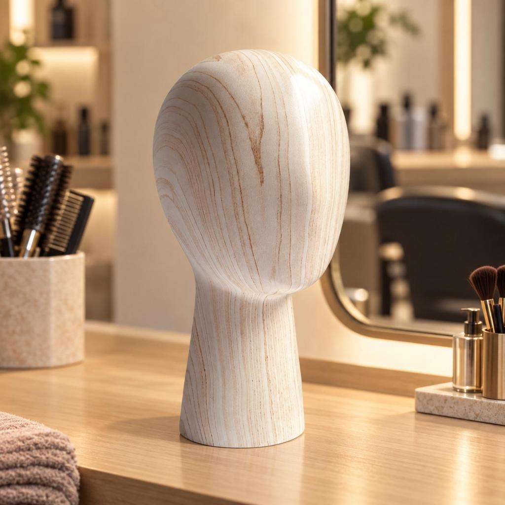 Fiberglass Mannequin Head Display BaseGrain Finish Stand Sturdy