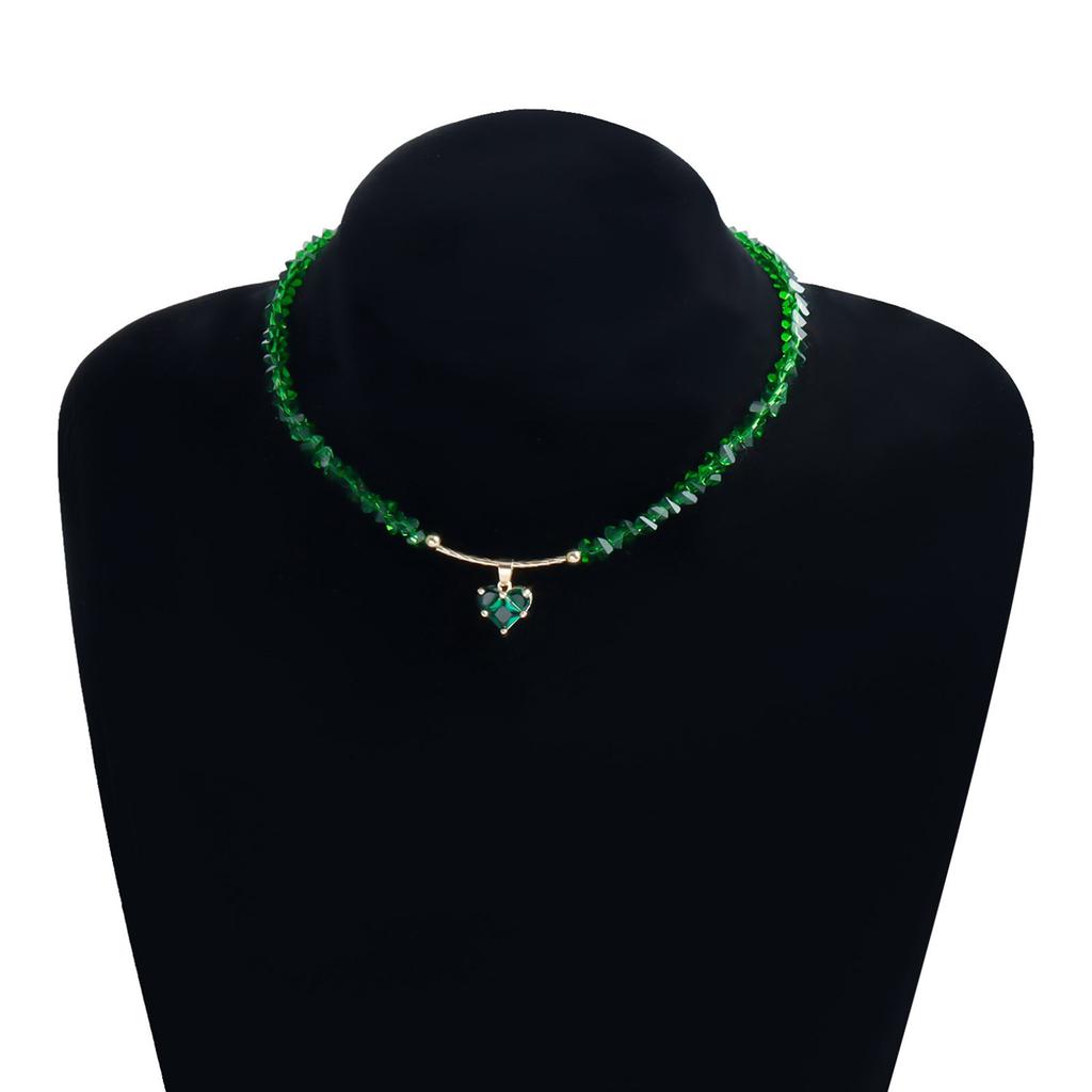 Handcrafted Glass Bead Love Crystal Pendant Necklace Elegant Design Clavicle Chain For Daily Wear And Special Occasions