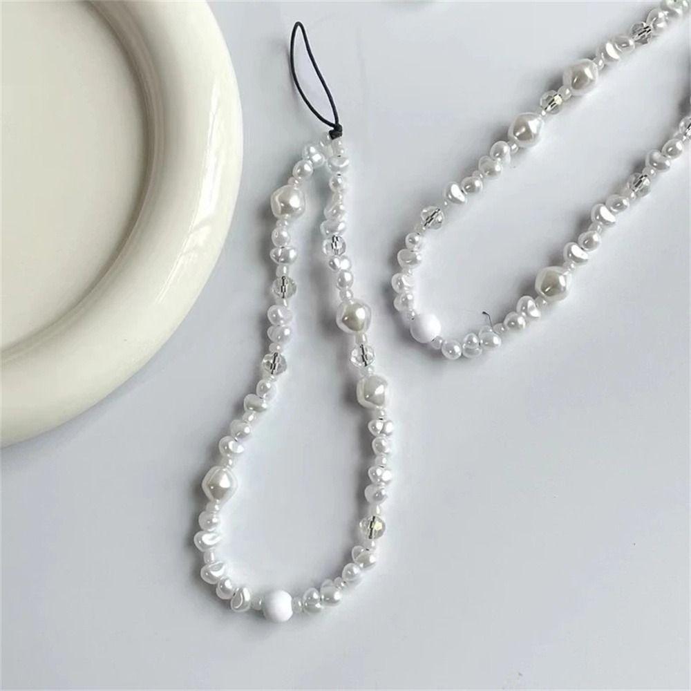 Pearl Crystal White Pearl Phone Lanyard Mobile Phone Chain Anti-Lost Lanyard Phone Wrist Strap
