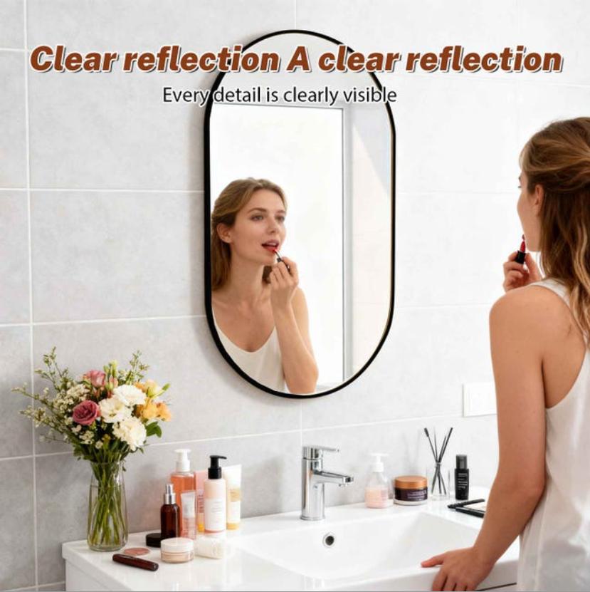 Modern Capsule Wall Mirror, Rounded Rectangle Bathroom Vanity Mirror, Horizontal Vertical Hanging, Black