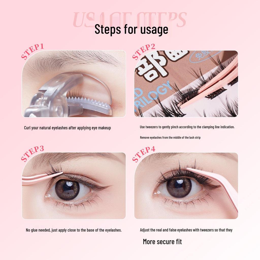 5D Baby Curved Glue-Free False Eyelashes - Manga Style Clusters, Lightweight & Natural, Mother-Like, Large Capacity.