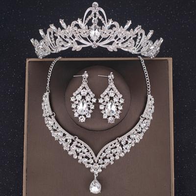 Luxury Crystal Crown Necklace Earring Set Rhinestone Bridal Jewelry Set Bridal Wedding Hair Accessories Jewelry Crown Tiara Set