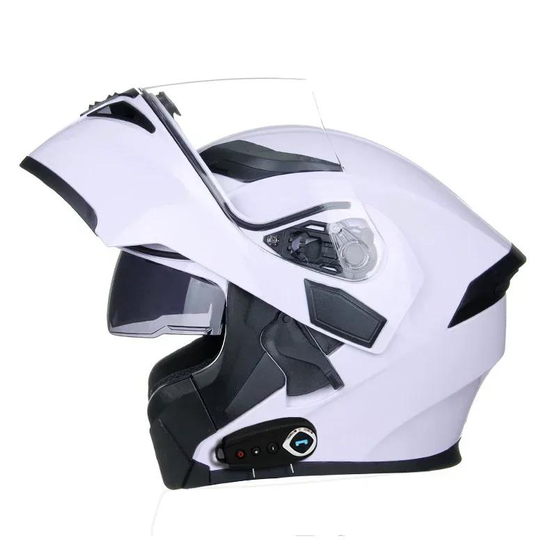 NEW Bluetooth Helmet Flip Up Visor Dual Lens Casco Moto Cool Motorcycle Helmet Full Face Casco Black Motorbike Helmets Modular
