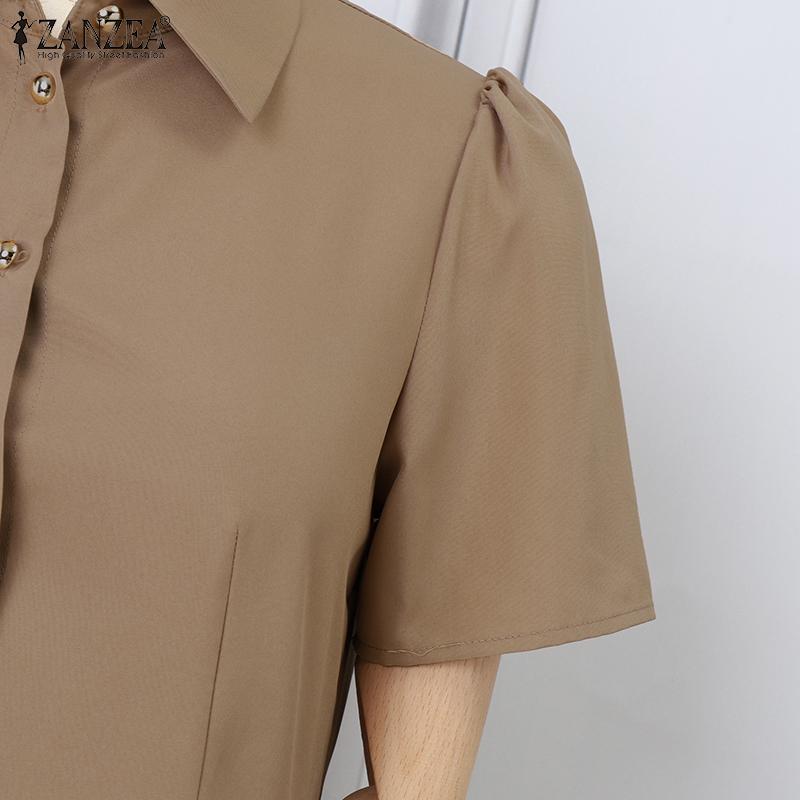 ZANZEA Women Casual Turn Down Collar Summer Short Sleeve Dress