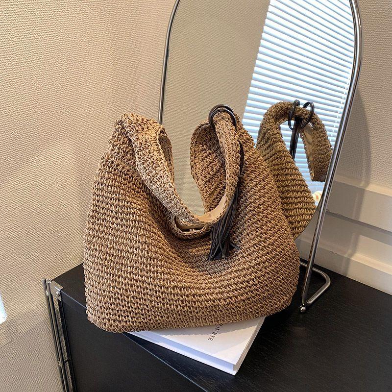 

Idle Style Straw Bag Women Summer 2025 New Seaside Vacation Shoulder Woven Bag Large Capacity Commuter Tote Bag Khaki