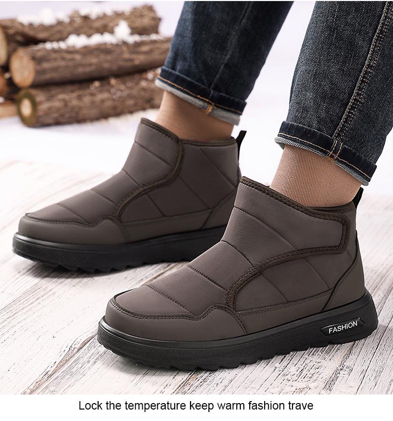 Men's Winter Fleece-Lined Cotton Boots - Plush Lining Slip-On Snow Shoes