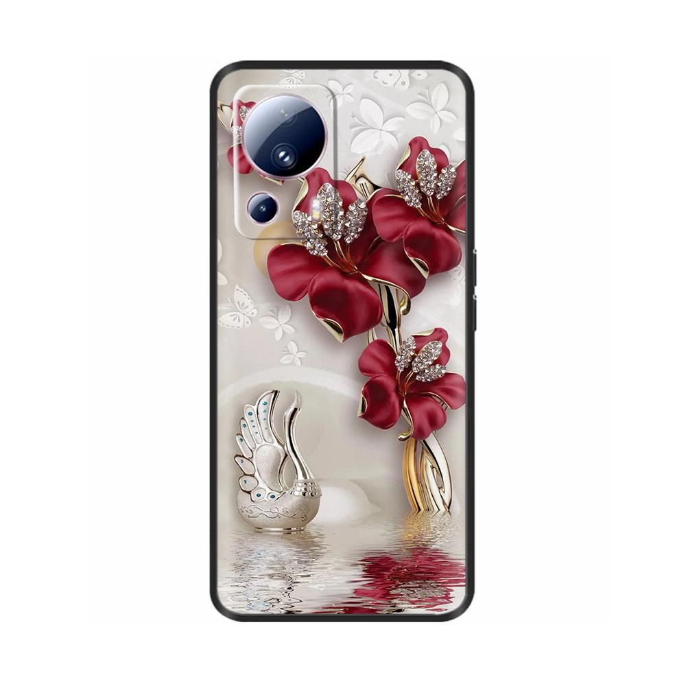 For Xiaomi 13 Lite Case For Xiaomi Mi 13 Lite 5G Flower Soft Liquid Silicone Cover For Xiaomi13lite Protection Back Cover Fundas