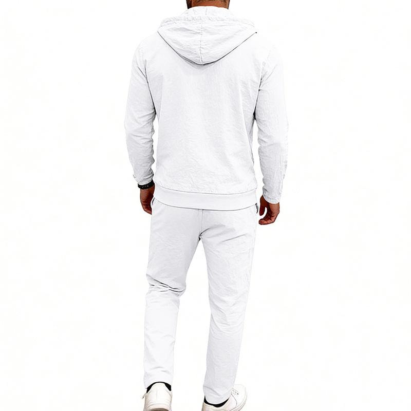 Men's Hooded Linen Shirt and Pants Set - European Casual Style