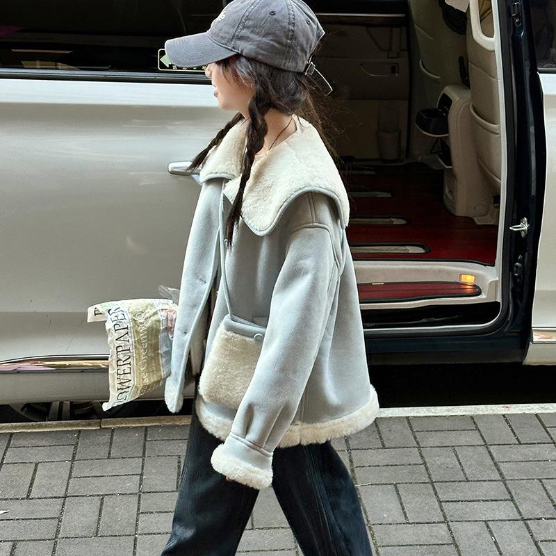 2025 Girls' Fleece-Lined Lambswool Coat - Autumn/Winter Fuzzy Sweater Style