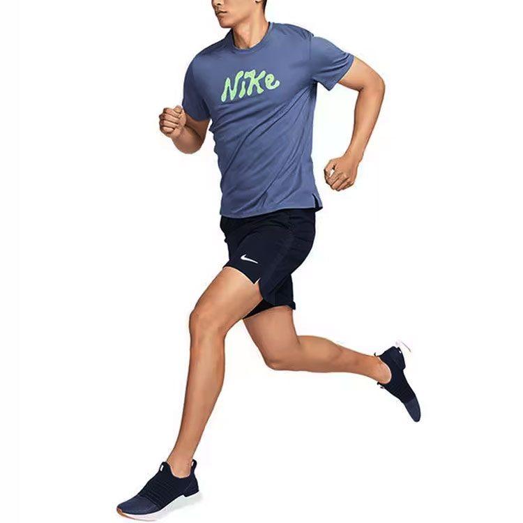 Nike T Shirts Men's Dark Blue Crew Neck Moderate Straight Fit FB7947-491
