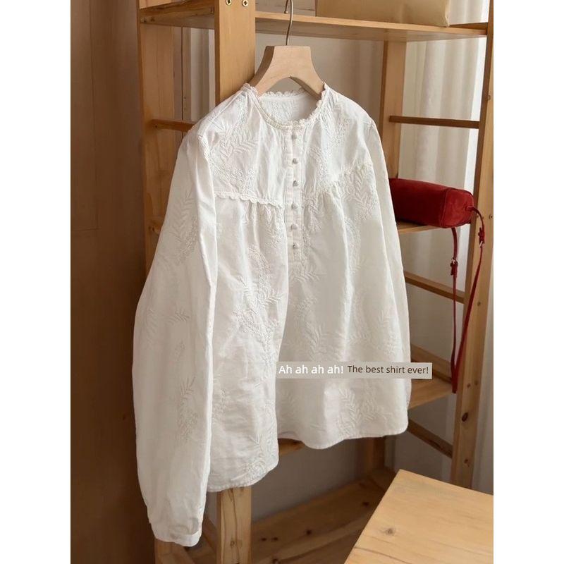 Chinese-Style Women's Clothing, Retro National Style Puff-Sleeve Embroidered Shirt, 2026 Early Spring New Model, Sweet and Age-Reducing Slimming Top