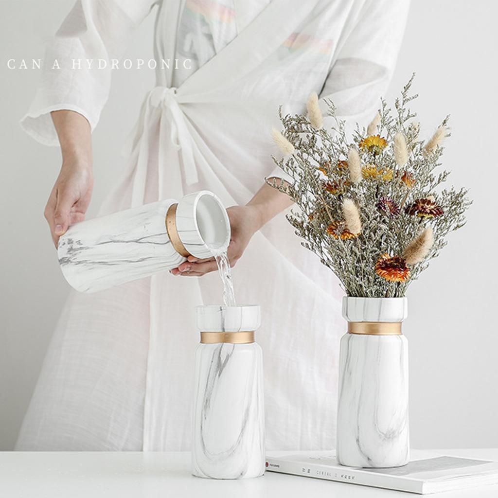 Hvit Keramikkvase Vanntrykt Marmor Blomstervase for Soverom Stue Kafé